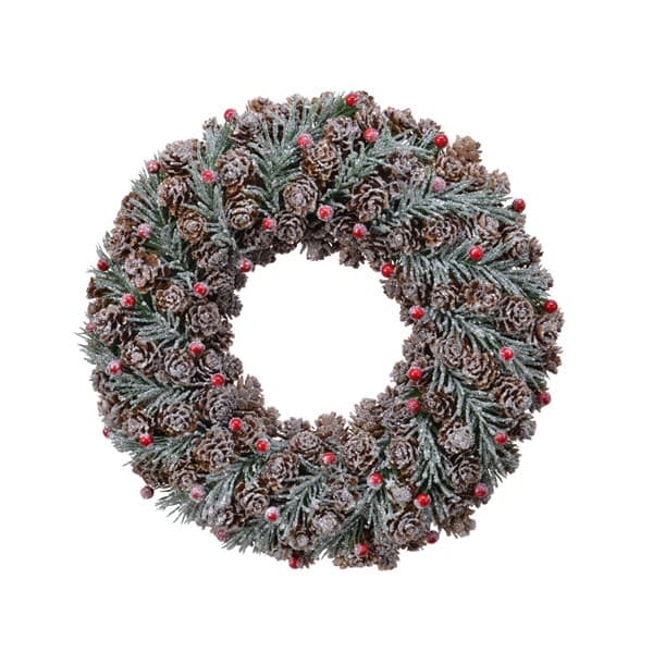 Decoratiune - Wreath Pinecone Berries, Glitter, Pine Green | Kaemingk