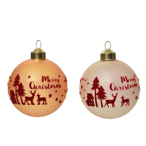 Glob decorativ - Bauble Glass Matt Red Flock Christmas Print - mai multe culori | Kaemingk