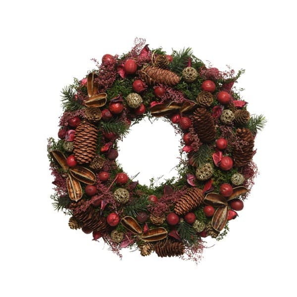 Decoratiune - Wreath Grass Pinecones and Nuts - Green-Red | Kaemingk