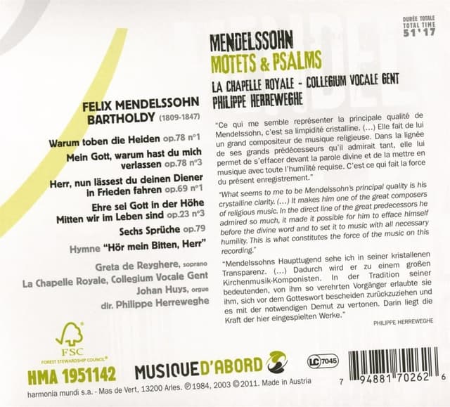 Mendelssohn: Motets et Psalms | Collegium Vocale Gent, La Chapelle Royale, Philippe Herreweghe