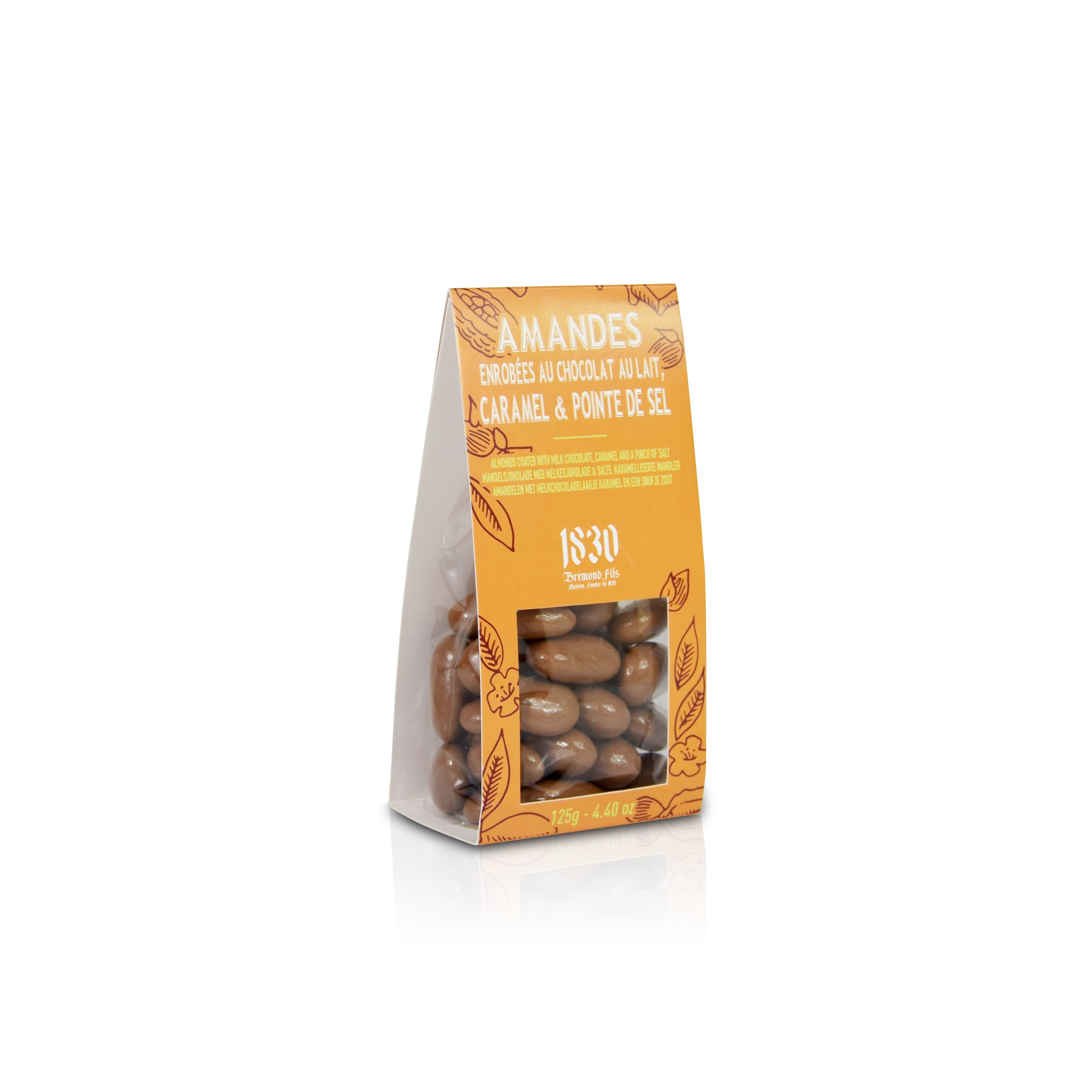Migdale Invelite in Ciocolata cu Lapte si Caramel Sarat, 125 g | Maison Bremond 1830