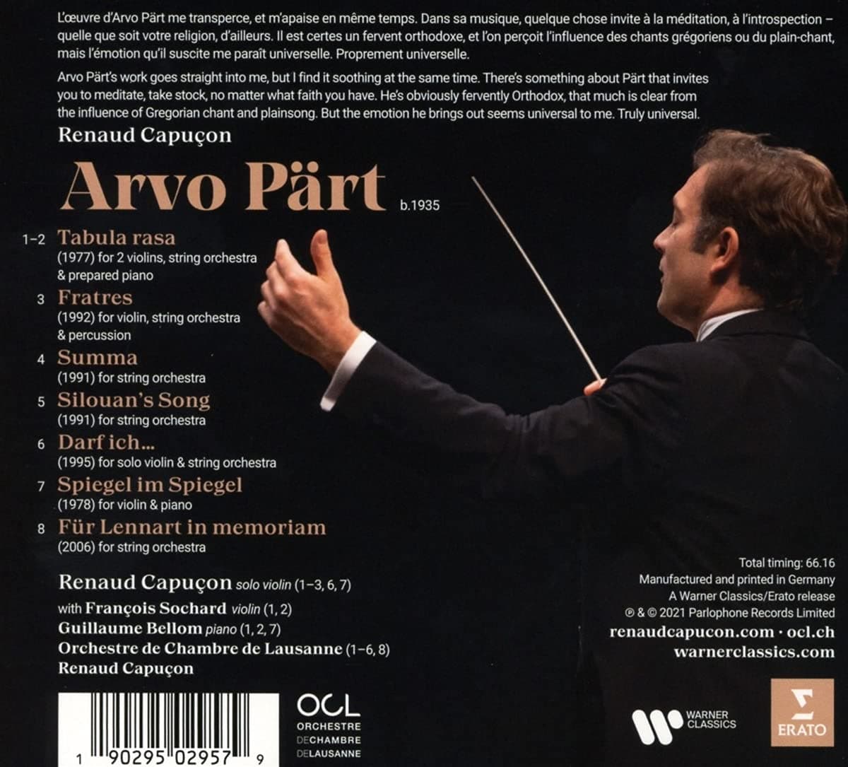 Part: Tabula Rasa | Arvo Part, Renaud Capucon, Orchestre De Chambre De Lausanne