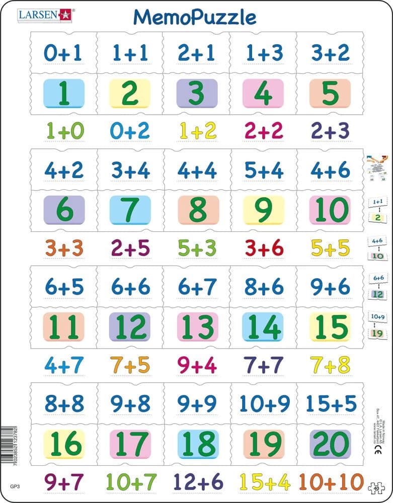 Puzzle 40 piese - Maxi - Memopuzzle - Addition with Numbers from 0-20 | Larsen
