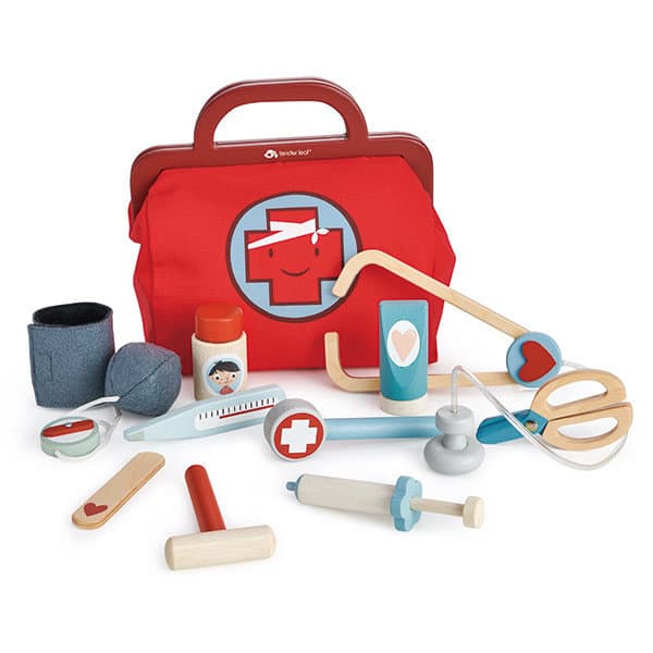 Jucarie - Geanta medicala rosie, 16 instrumente medicale | Tender Leaf Toys