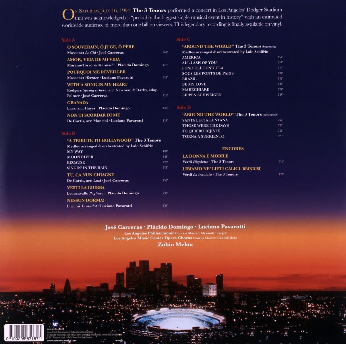 The 3 Tenors In Concert 1994 - Vinyl | Jose Carreras, Placido Domingo, Luciano Pavarotti, Zubin Metha