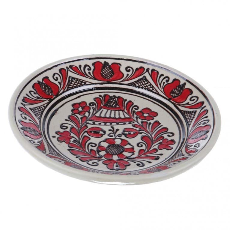 Farfurie traditionala ceramica rosie de corund 19 cm | Invie Traditia