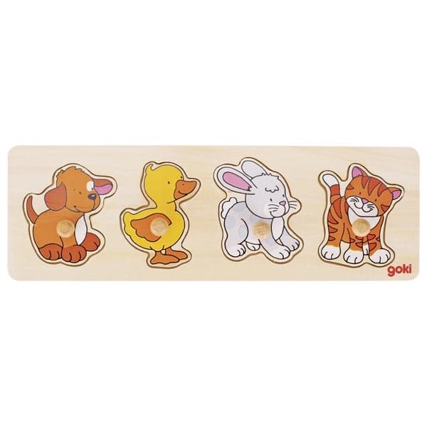 Puzzle din lemn - Dog, Duck, Rabbit, Cat - lift-out puzzle | Goki