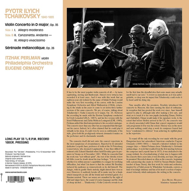 Tchaikovsky: Violin Concerto / Serenade Melancolique - Vinyl | Itzhak Perlman, The Philadelphia Orchestra, Eugene Ormandy