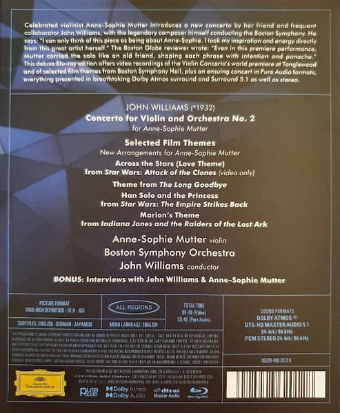 Williams: Violin Concerto No. 2 & Selected Film Themes (Blu-ray) | John Williams, Anne-Sophie Mutter, Boston Symphony Orchestra