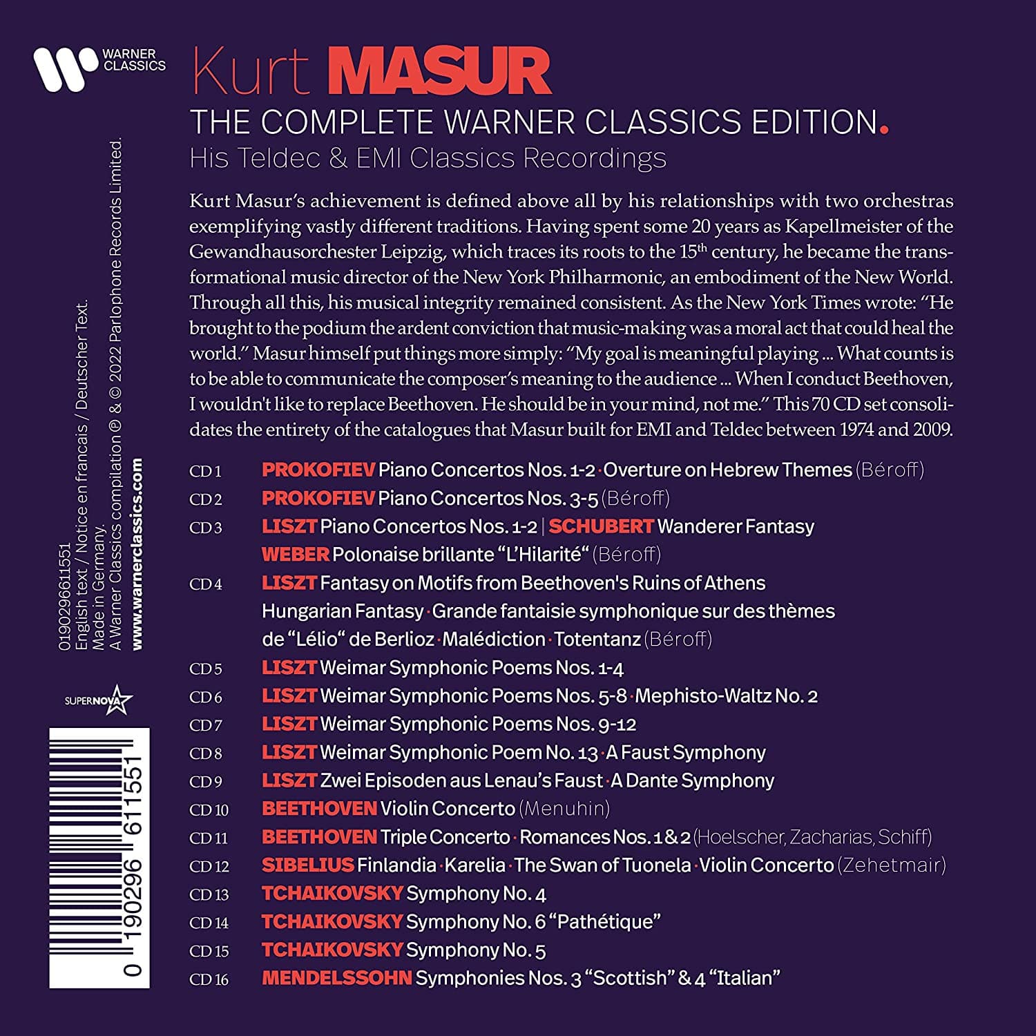 Kurt Masur: The Complete Warner Classics Edition | Kurt Masur, Various Artists