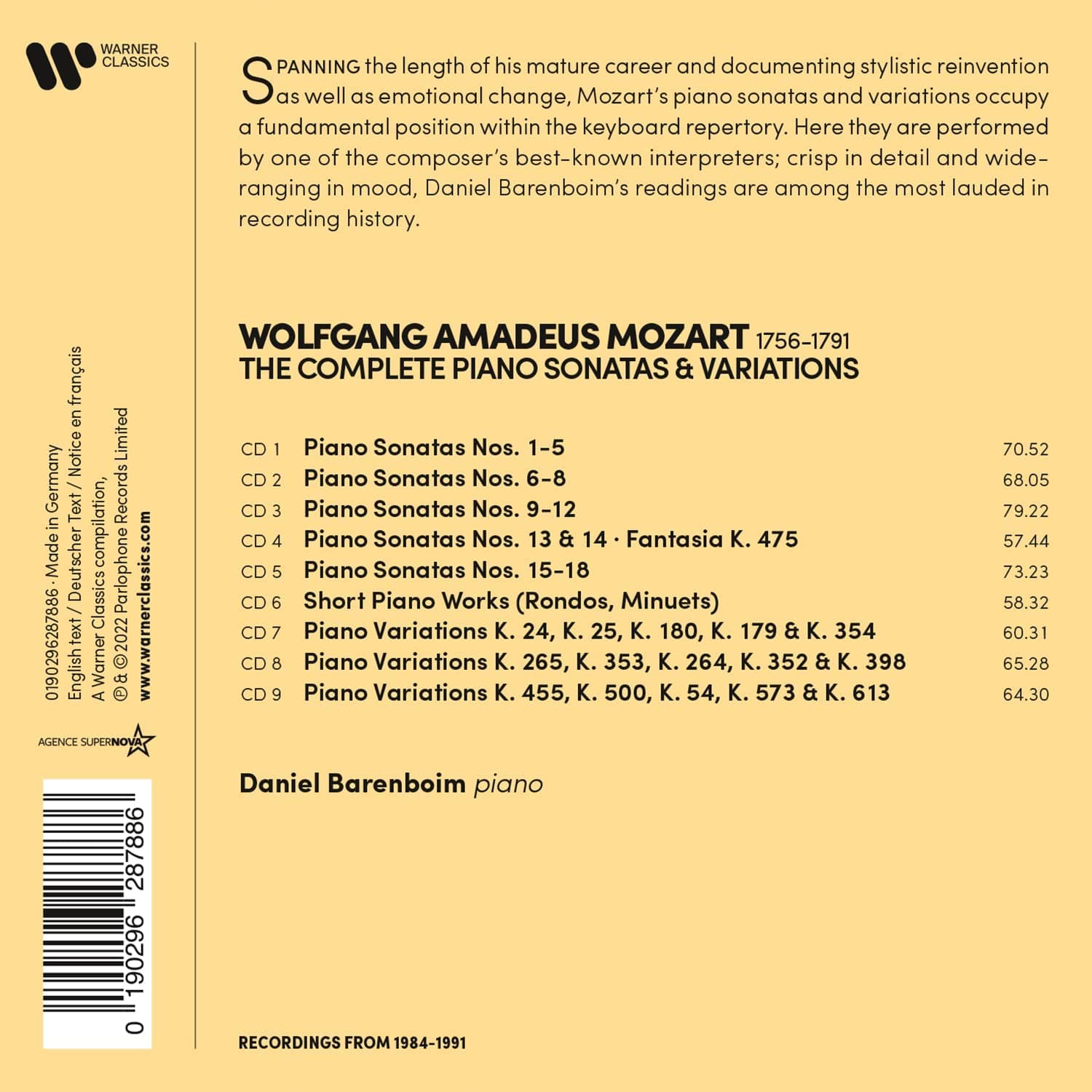 Mozart: Complete Piano Sonatas & Piano Variations (Box Set) | Daniel Barenboim