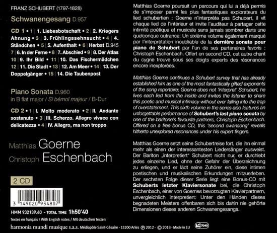 Schubert: Schwanengesang | Franz Schubert, Matthias Goerne, Christoph Eschenbach