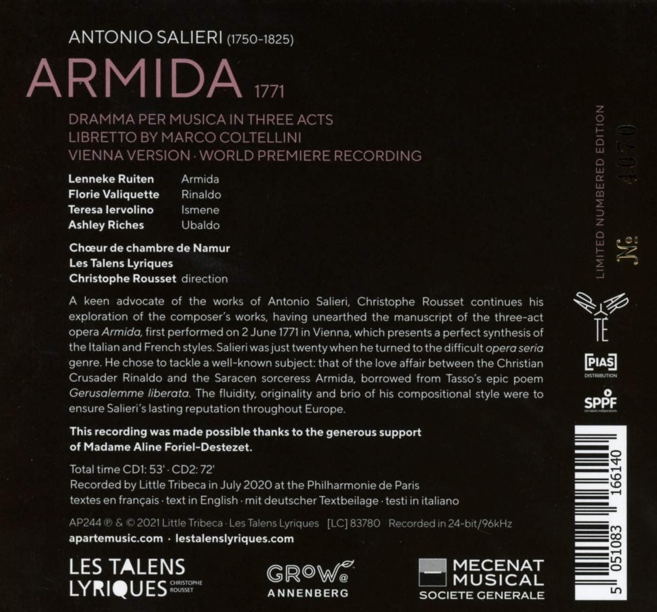 Antonio Salieri: Armida | Les Talens Lyriques, Christophe Rousset, Lenneke Ruiten, Florie Valiquette, Choeur de Chambre de Namur