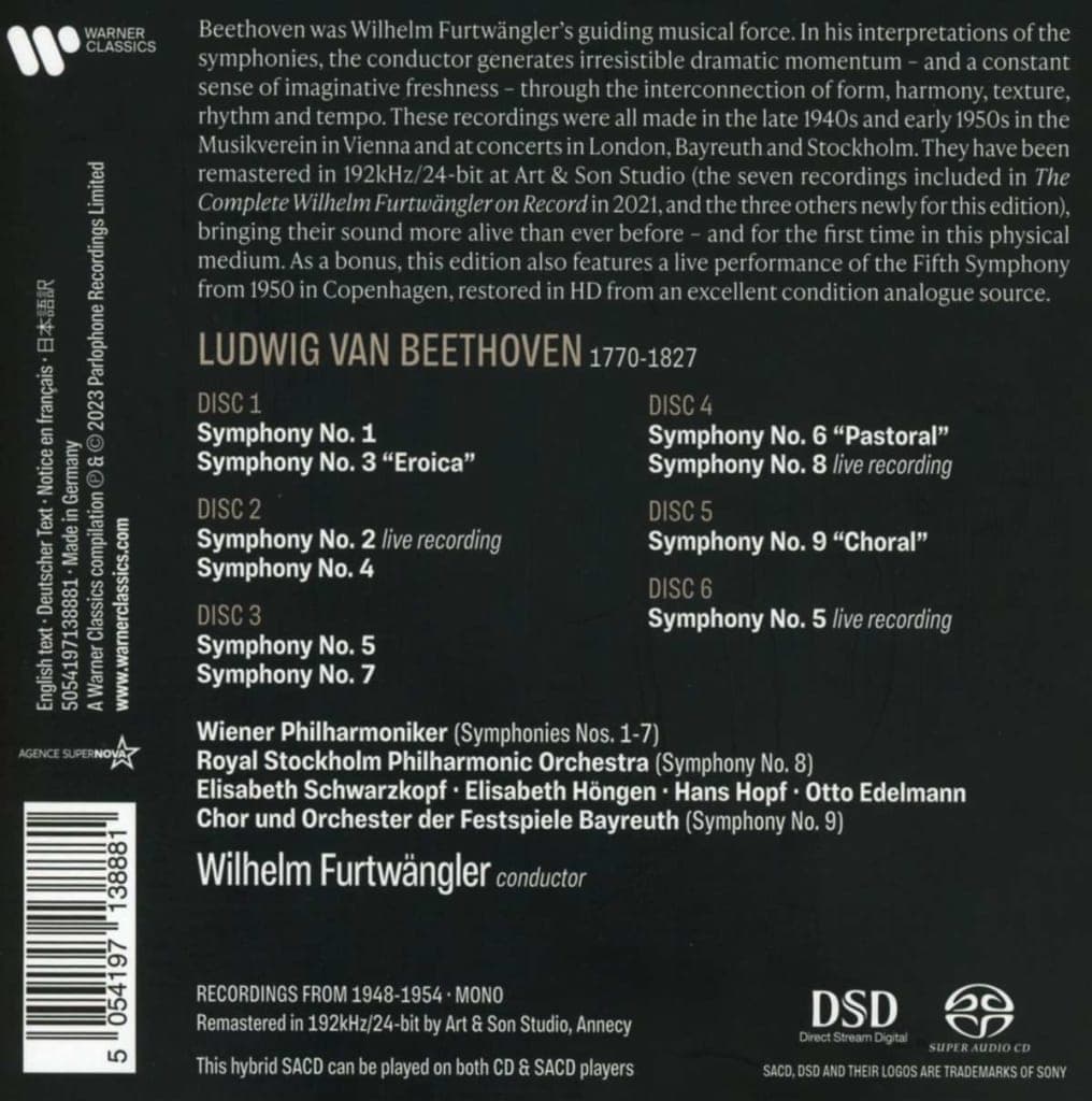Beethoven: The 9 Symphonies 1948-1954 (6xSACD) | Wilhelm Furtwangler, Wiener Philharmoniker, Royal Stockholm Philharmonic Orchestra, Bayreuth Festival Orchestra
