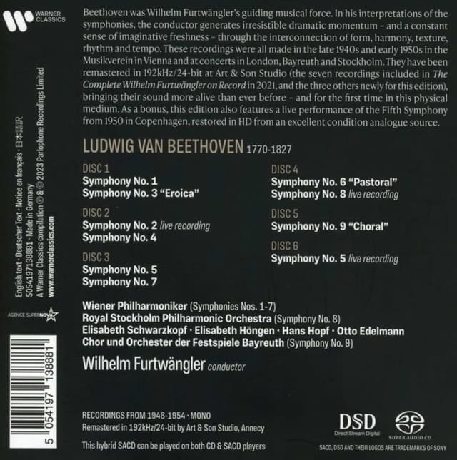 Beethoven: The 9 Symphonies 1948-1954 (6xSACD) | Wilhelm Furtwangler, Wiener Philharmoniker, Royal Stockholm Philharmonic Orchestra, Bayreuth Festival Orchestra