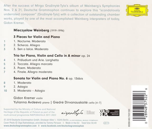 Weinberg: Chamber Music | Mieczyslaw Weinberg, Gidon Kremer, Giedre Dirvanauskaite
