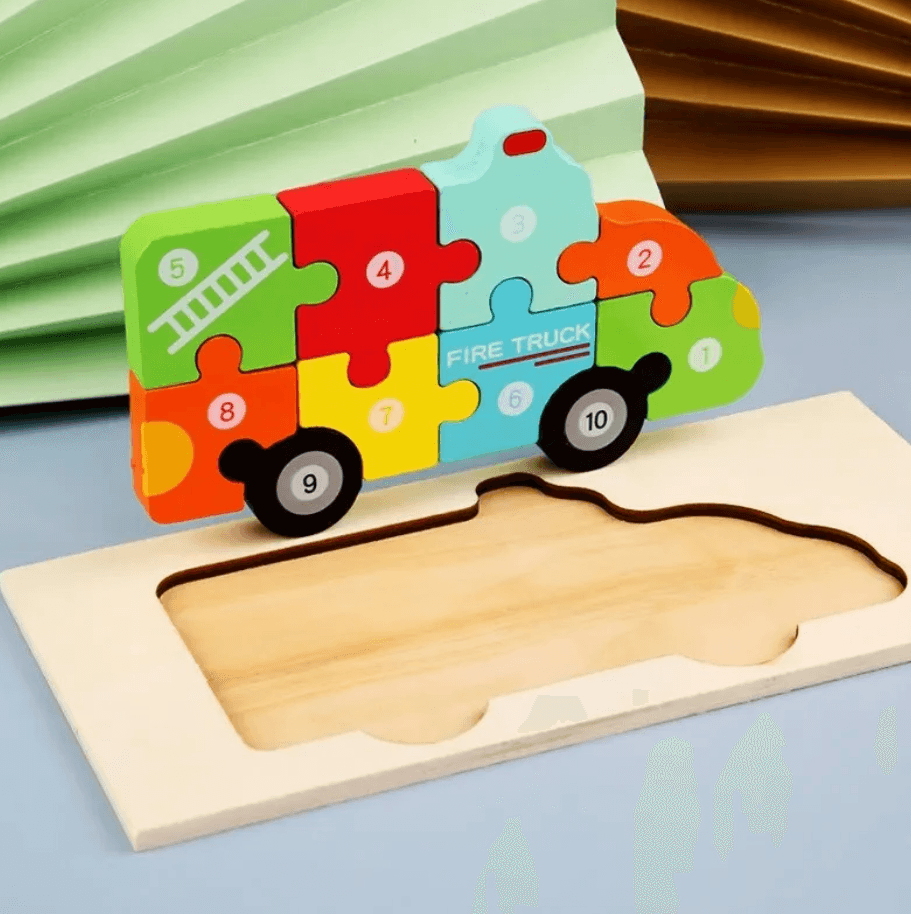 Puzzle din lemn - Masina de pompieri - 10 piese | 838 Toys Factory