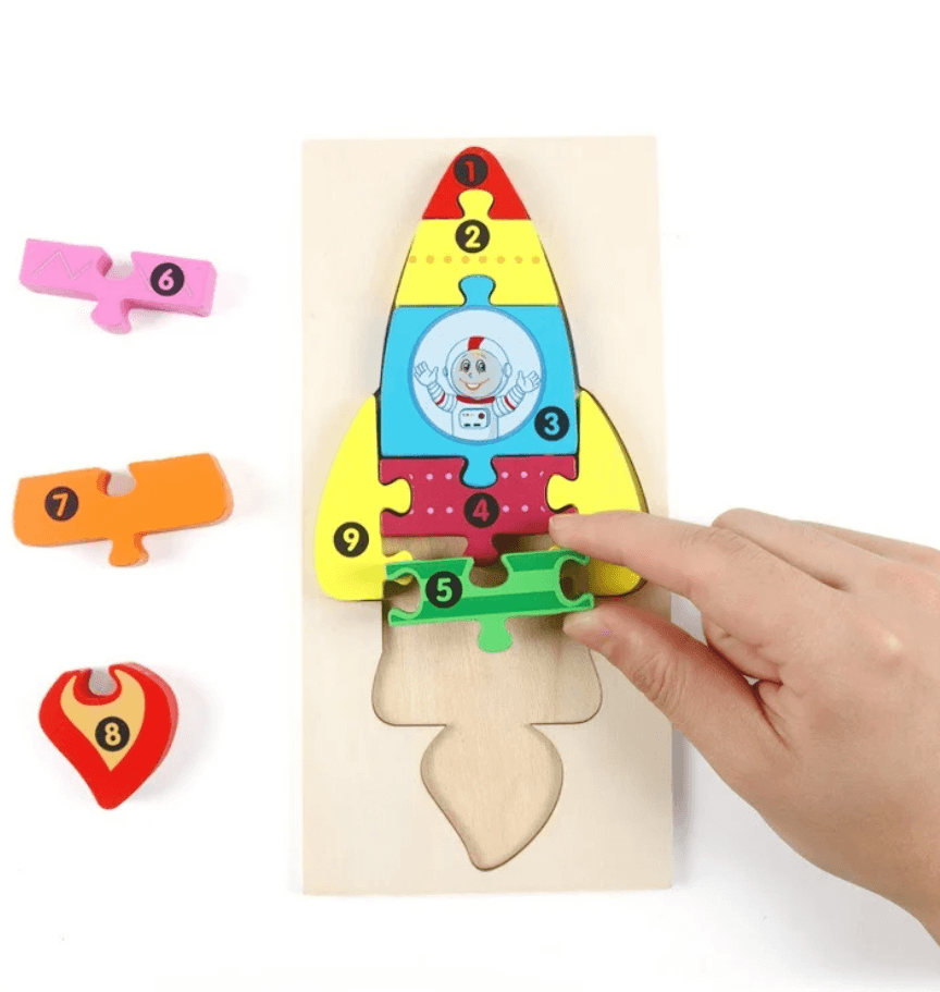 Puzzle din lemn - Racheta - 10 piese | 838 Toys Factory