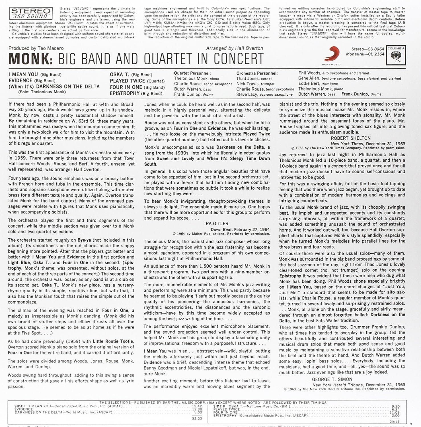 Big Band And Quartet In Concert - Vinyl | Thelonious Monk