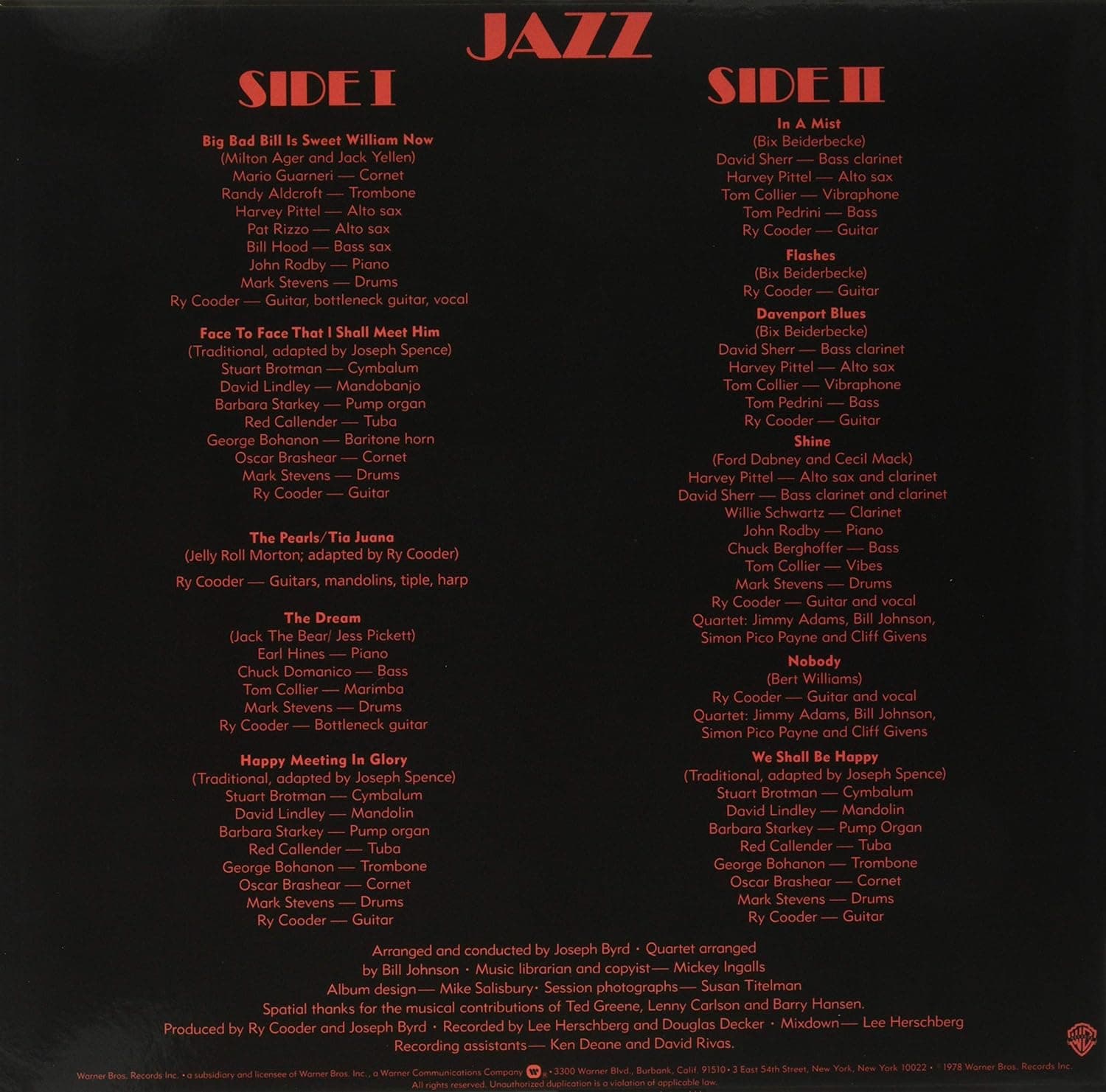 Jazz - Vinyl | Ry Cooder