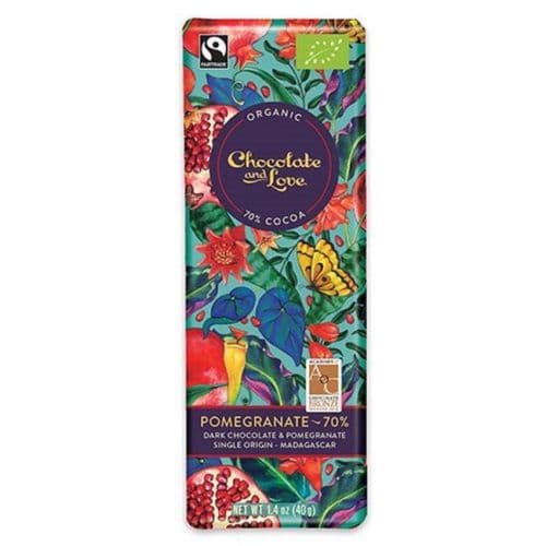 Ciocolata amaruie Bio - Fairtrade Dark Chocolate With Pomegranate | Chocolate and Love