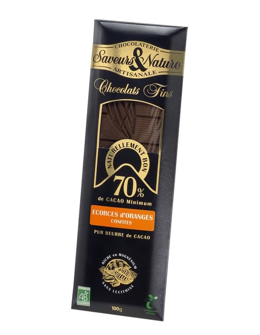 Ciocolata neagra Bio - Chocolat Noir 70% aux Ecorces d'Oranges Confites | Saveurs et Nature