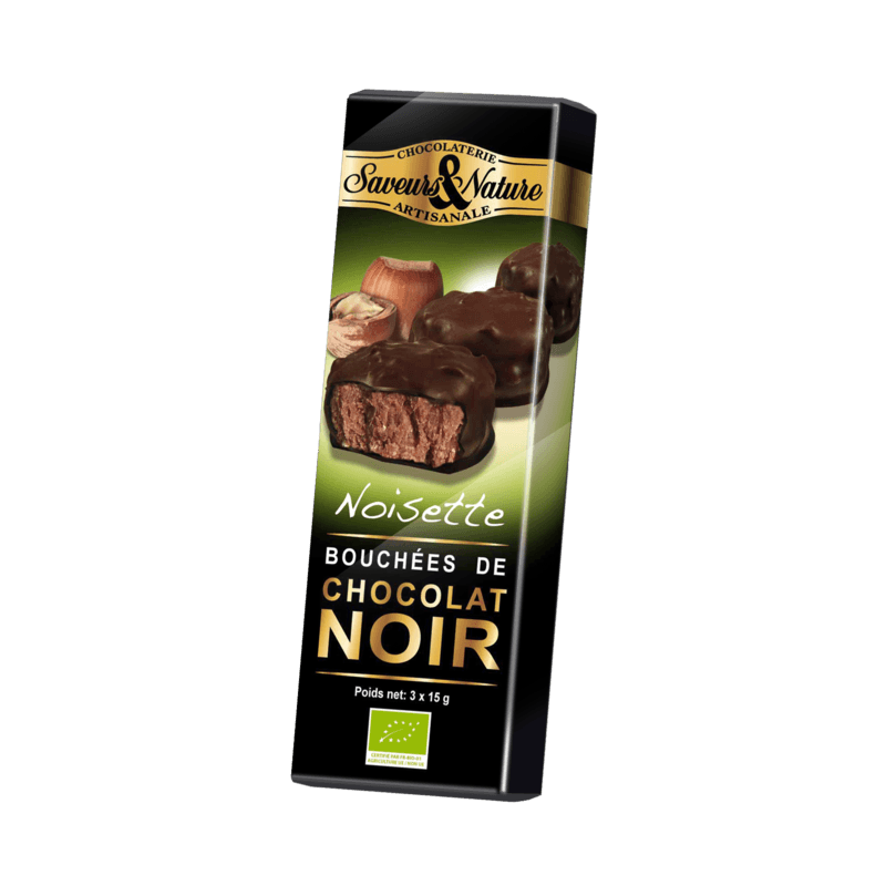Praline de ciocolata neagra cu alune Bio - Rochetes Noir | Saveurs et Nature
