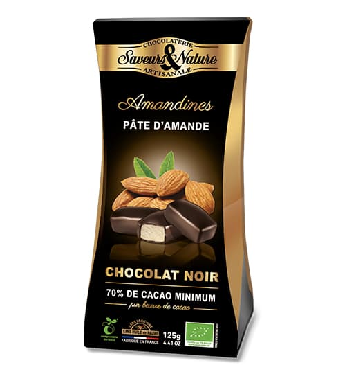 Praline cu migdale invelite in ciocolata neagra Bio - Ballotin amandine noir  | Saveurs et Nature