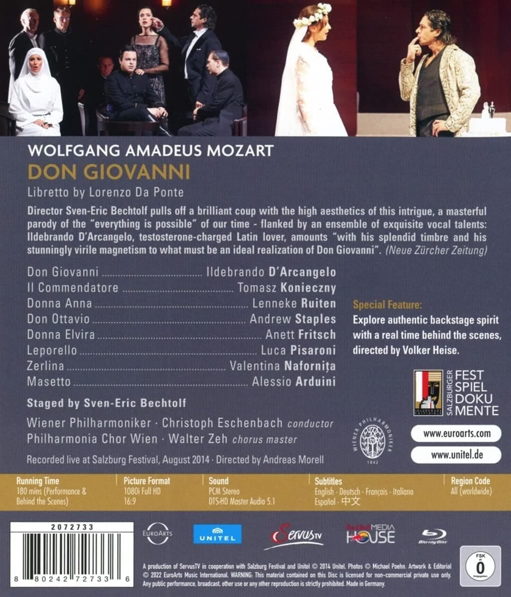 Mozart: Don Giovanni (Blu-ray) | Ildebrando D’Arcangelo, Tomasz Konieczny, Lenneke Ruiten, Andrew Staples, Anett Fritsch, Luca Pisaroni, Valentina Nafornita, Alessio Arduini, Philharmonia Chor Wien, Wiener Philharmoniker