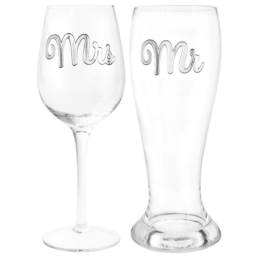 Set 2 pahare - Mr & Mrs (Pahar de bere & Pahar de vin) | Lesser & Pavey