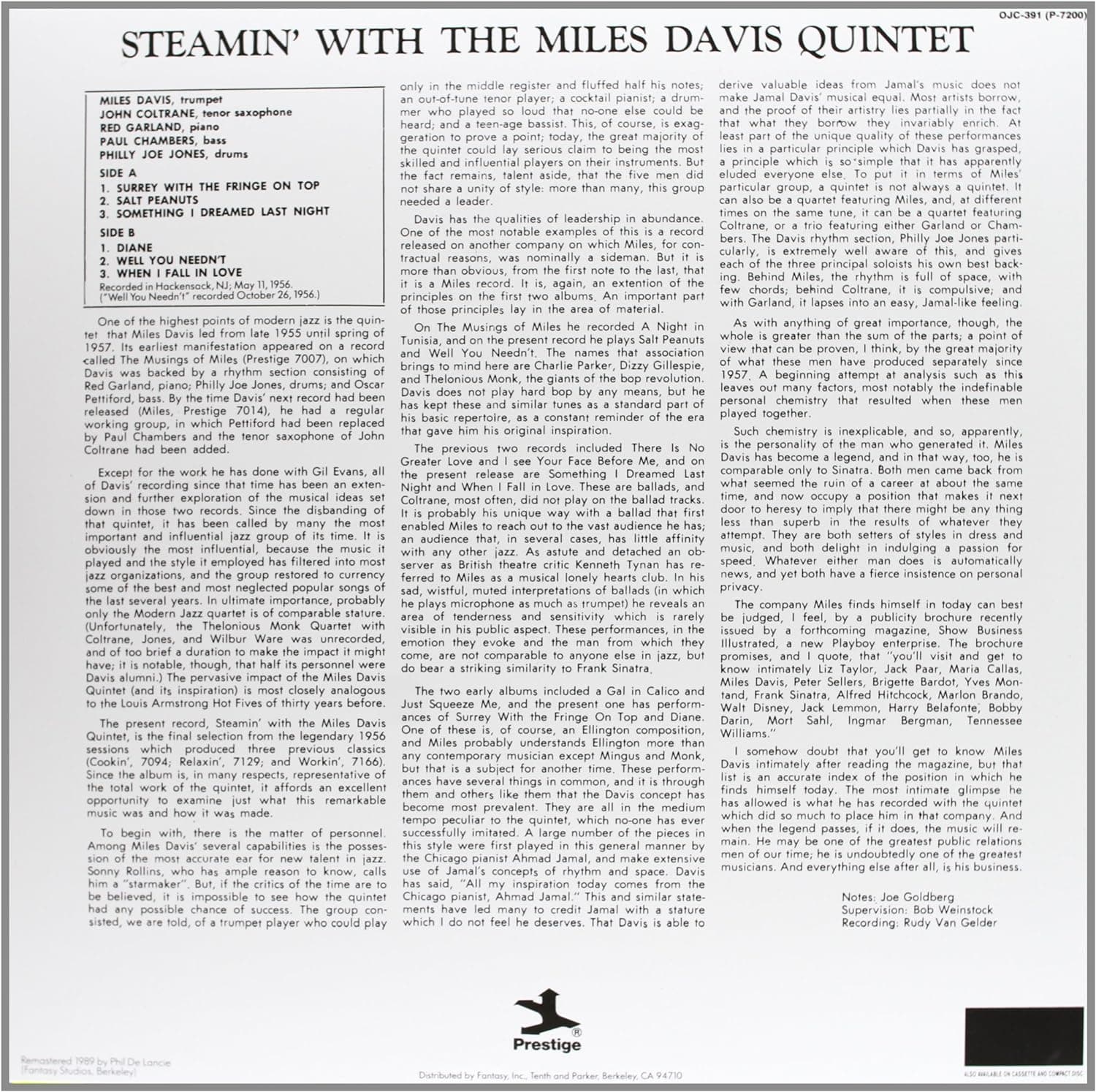 Steamin' With The Miles Davis Quintet - Vinyl | The Miles Davis Quintet