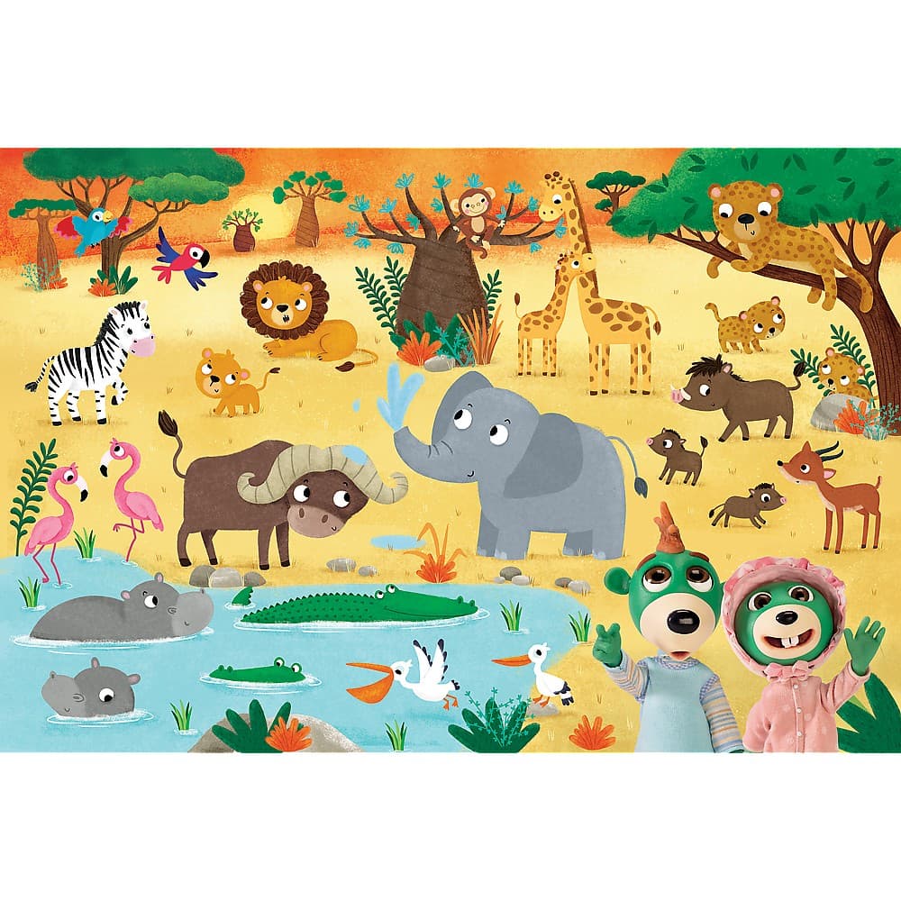 Puzzle 24 piese - Trefl Primo - Super Maxi - Babies and the Bear in Safari | Trefl