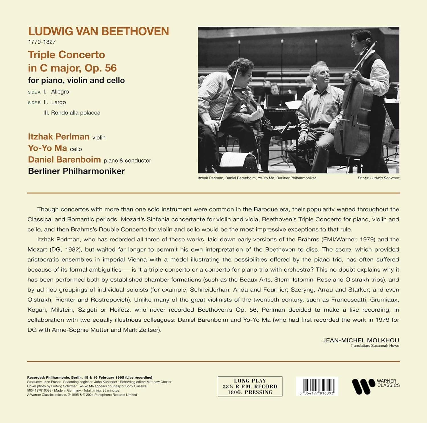 Beethoven: Triple Concerto - Vinyl | Itzhak Perlman, Yo-Yo Ma, Daniel Barenboim, Berliner Philharmoniker
