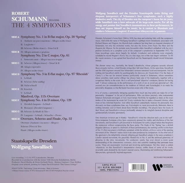 Schumann: The Four Symphonies / Overture, Scherzo And Finale / Manfred-Overture - Vinyl | Staatskapelle Dresden, Wolfgang Sawallisch