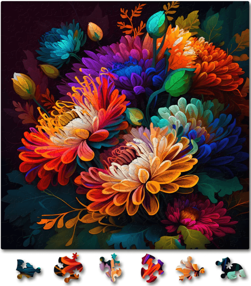 Puzzle din lemn - Colorful Italian Asters | Woodmix Puzzles