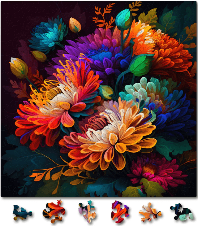 Puzzle din lemn - Colorful Italian Asters | Woodmix Puzzles