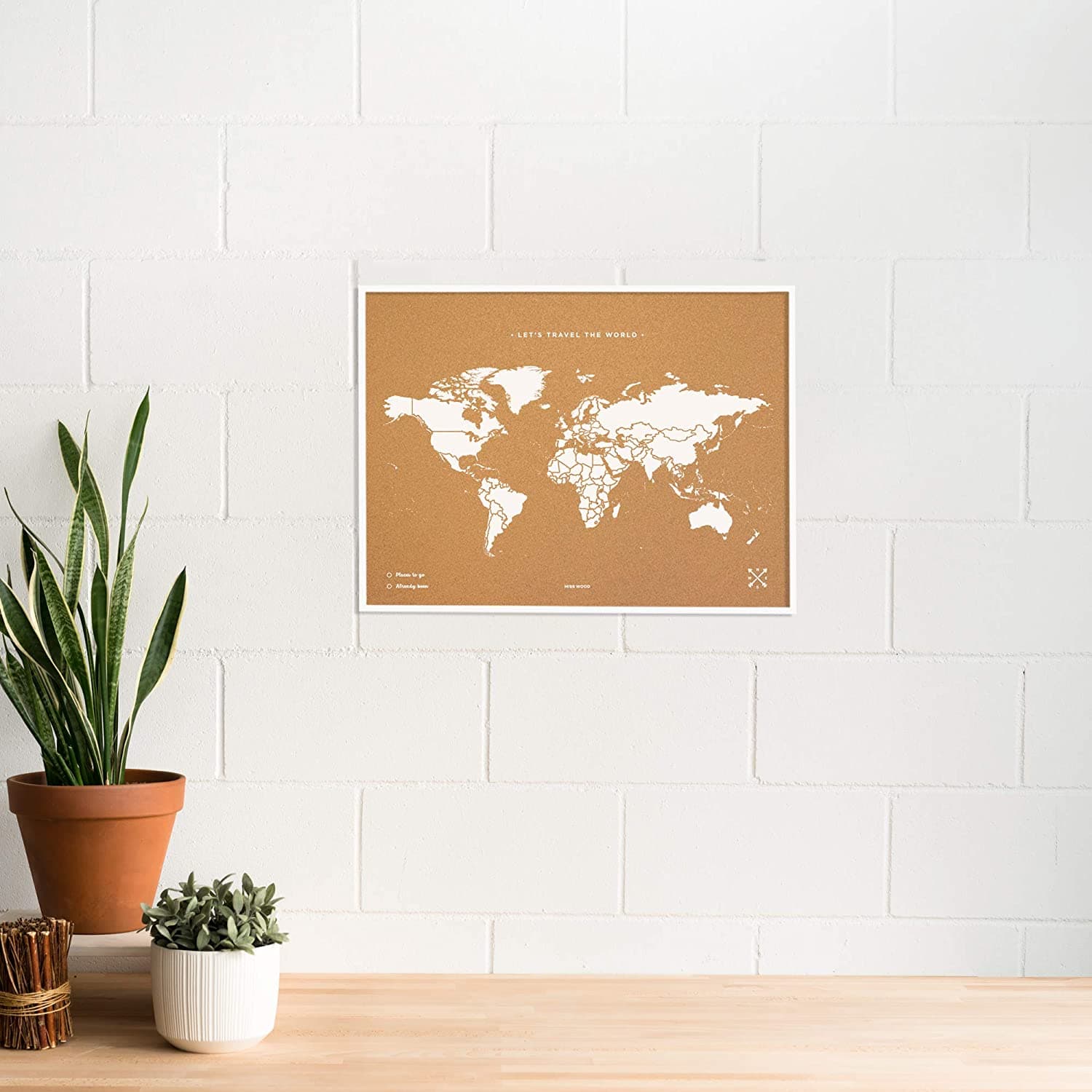 Harta din pluta L - White - White Frame | Miss Wood
