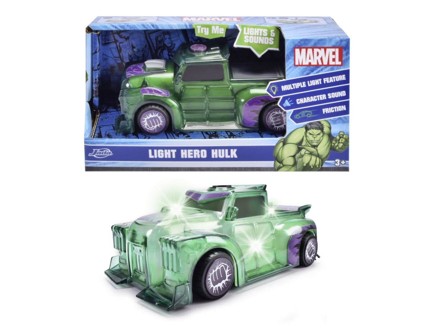Masinuta - Marvel - Light Hero Hulk, cu sunete si lumini  | Jada Toys