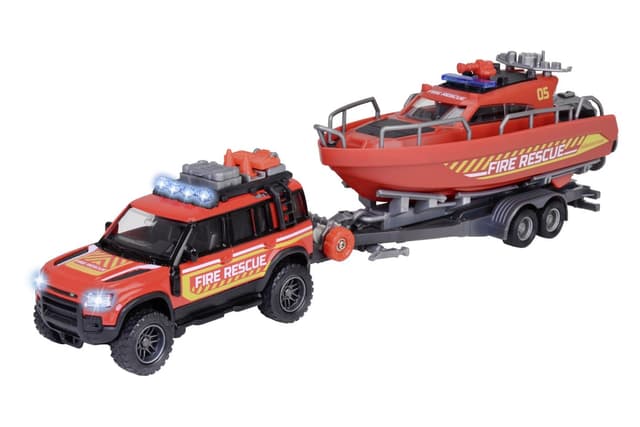 Jucarie - Masina de pompieri Land Rover si Barca de salvare | Majorette
