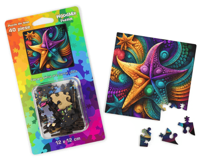Puzzle mic din lemn - Abstract - Rainbow Starfish | Woodmix Puzzles
