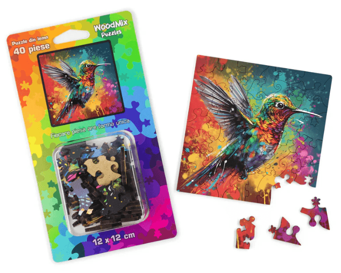 Puzzle mic din lemn - Animale - Pasarea Colibri 1 | Woodmix Puzzles