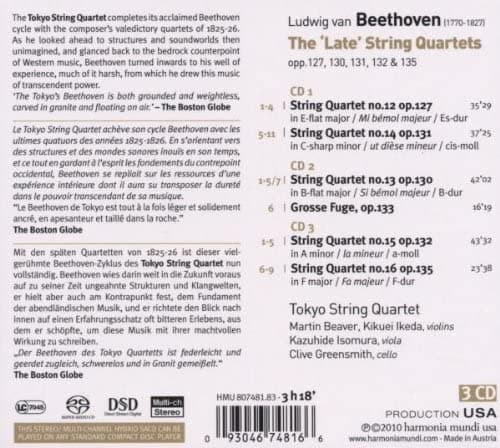 Beethoven: The 'Late' String Quartets 3 CD -Box Set | Tokyo String Quartet