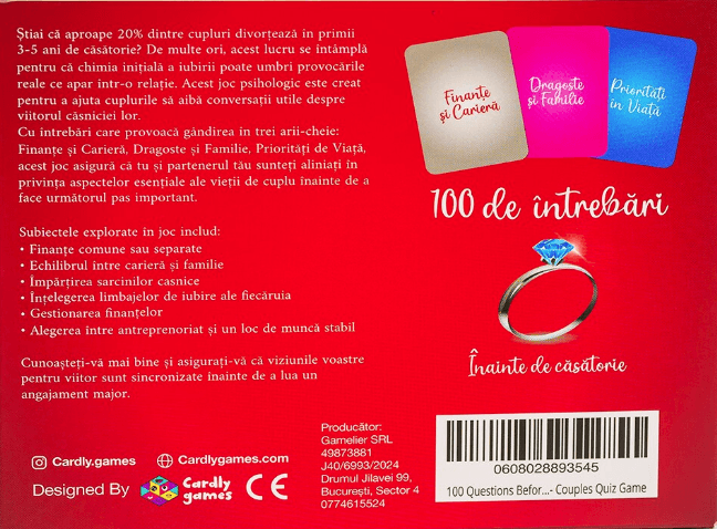 Joc de societate - 100 de intrebari. Inainte de casatorie | Cardly
