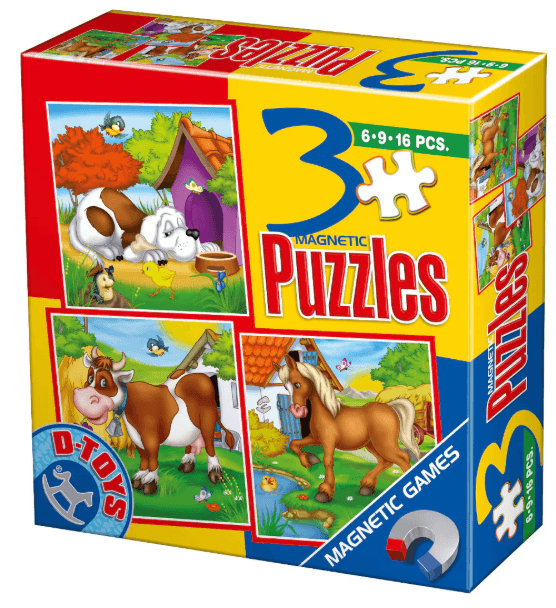 Set 3 puzzle-uri magnetice - Animale | D-Toys