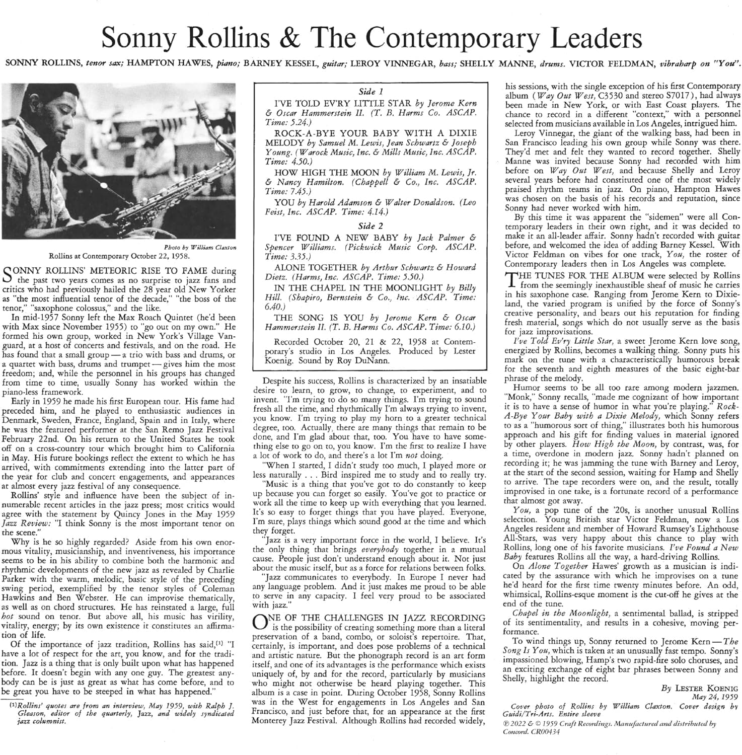 Sonny Rollins And The Contemporary Leaders - Vinyl | Sonny Rollins