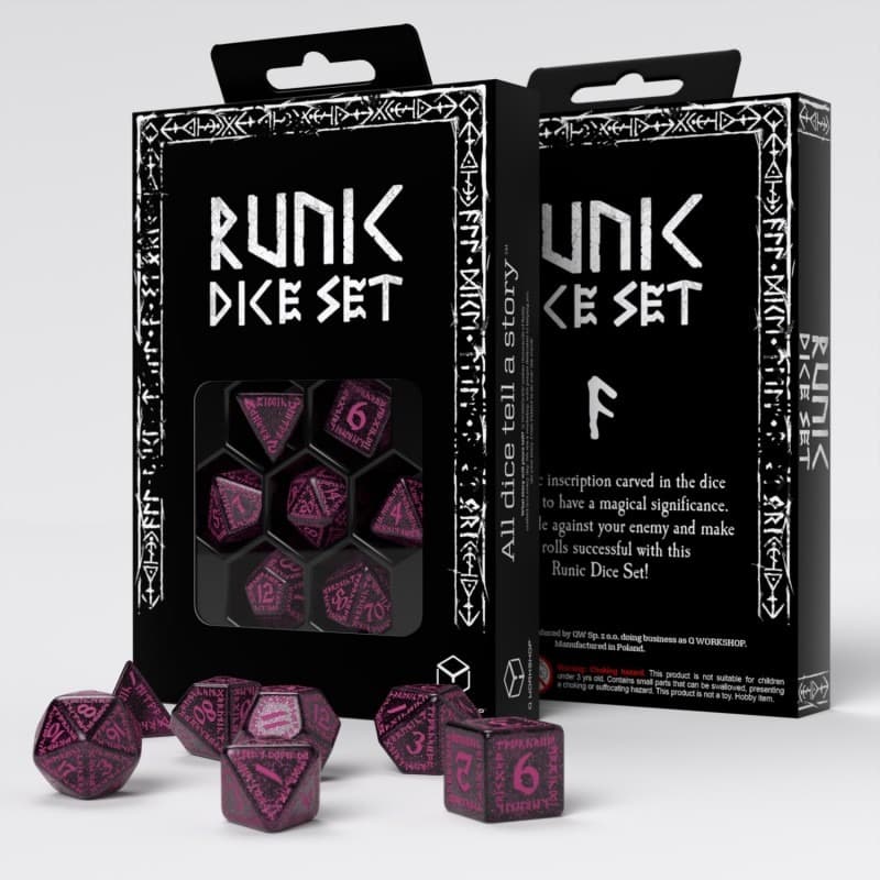 Set 7 zaruri - Runic Shimmering - Negru & Roz | Q Workshop