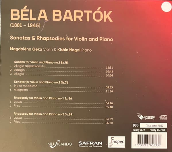 Sonatas And Rhapsodies For Violin And Piano | Bela Bartok
