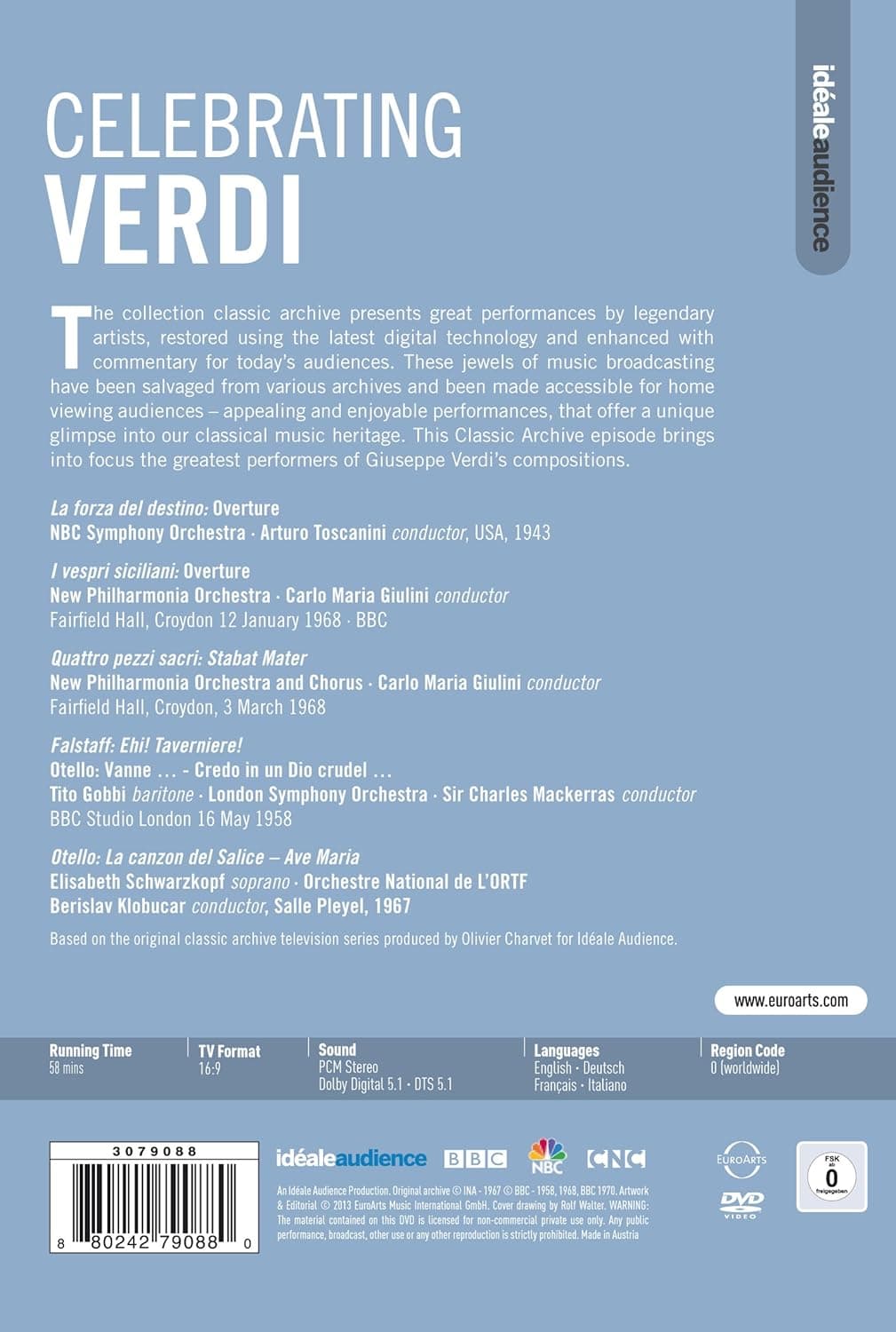 Celebrating Verdi (DVD) | Tito Gobbi, Elisabeth Schwarzkopf, New Philharmonia Chorus, London Symphony Orchestra, Orchestre National de l'ORTF, NBC Symphony Orchestra, New Philharmonia Orchestra