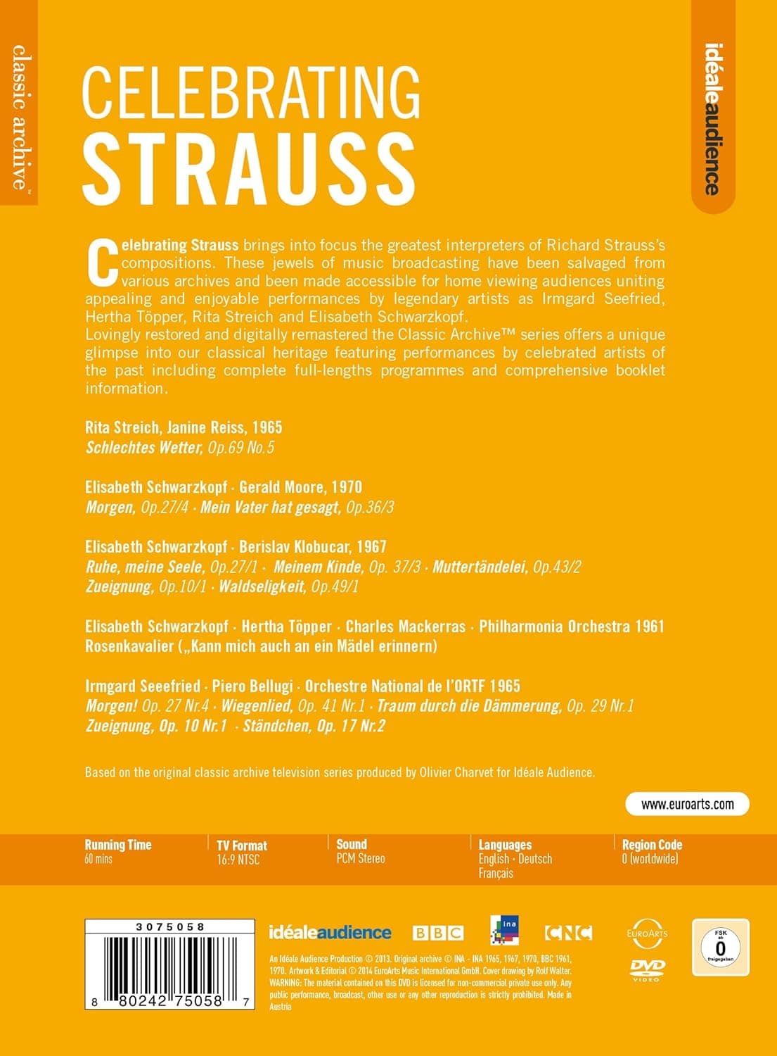 Celebrating Strauss (DVD) | Rita Streich, Elisabeth Schwarzkopf, Hertha Topper, Janine Reiss, Philharmonia Orchestra, Orchestre National de l'ORTF, Charles Mackerras, Piero Bellugi