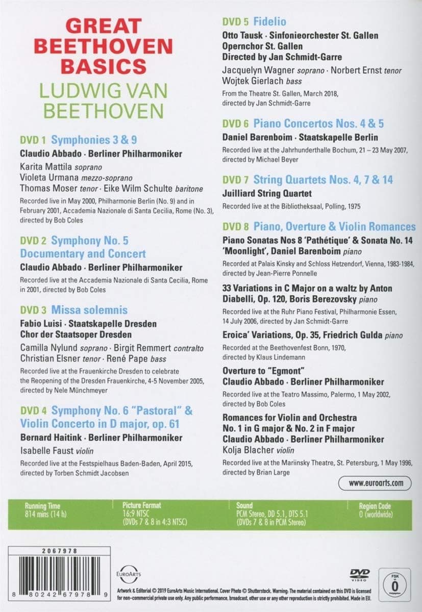Great Beethoven Basics (DVD) | Claudio Abbado, Daniel Barenboim, Bernard Haitink, Fabio Luisi, Otto Tausk, Berliner Philharmoniker, Staatskapelle Berlin, Staatskapelle Dresden, Sinfonieorchester St. Gallen